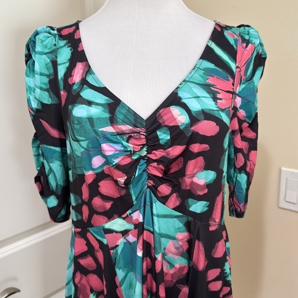 Torrid Mini Studio Knit Cinch Front Skater Butterfly Print Teal/Pink Dress Sz 1X - Picture 3 of 9